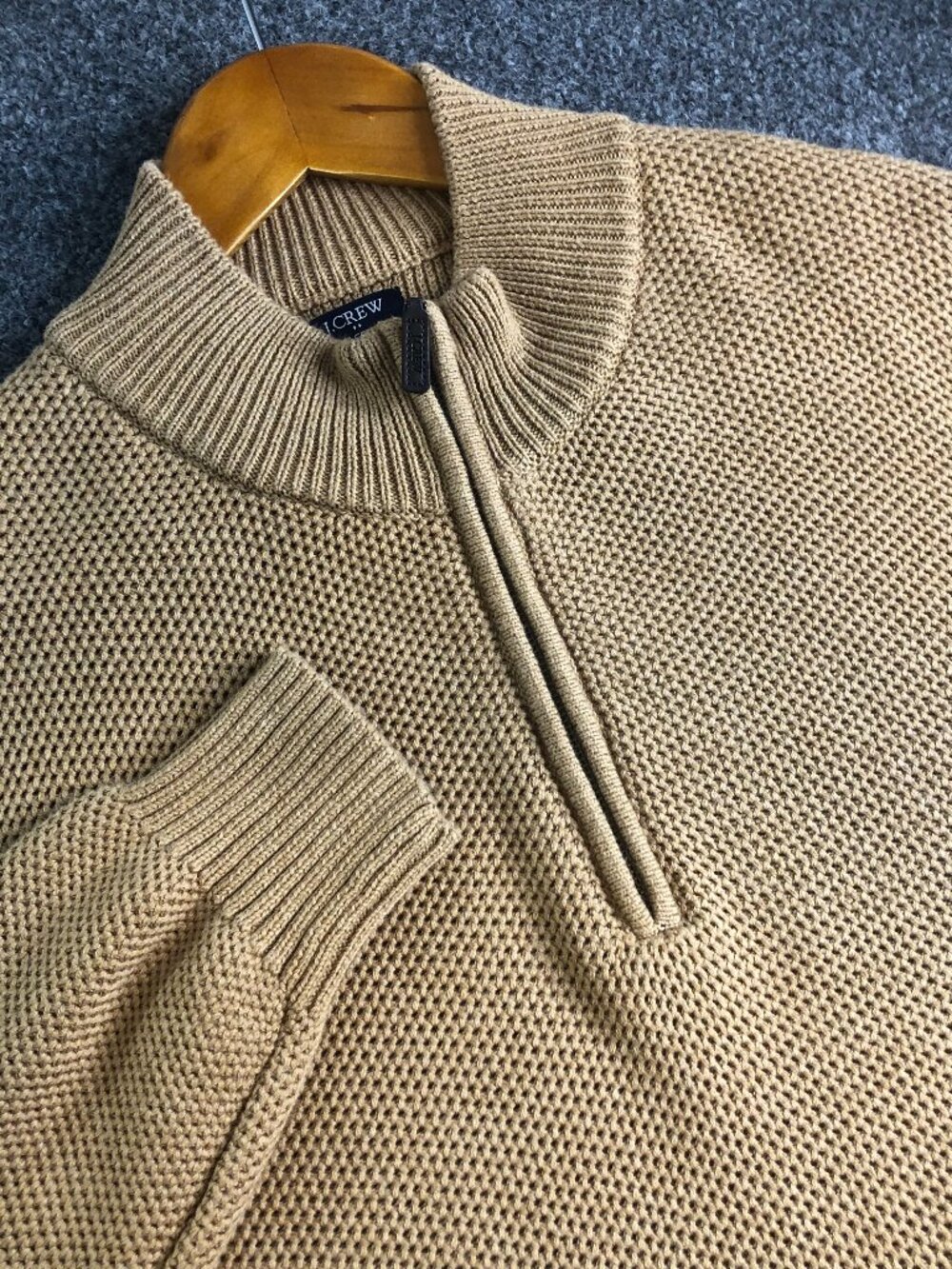 J. Crew Sweater Mens XL Tan 1/4 Zip Honeycomb Knit Pullover Long Sleeve Cotton